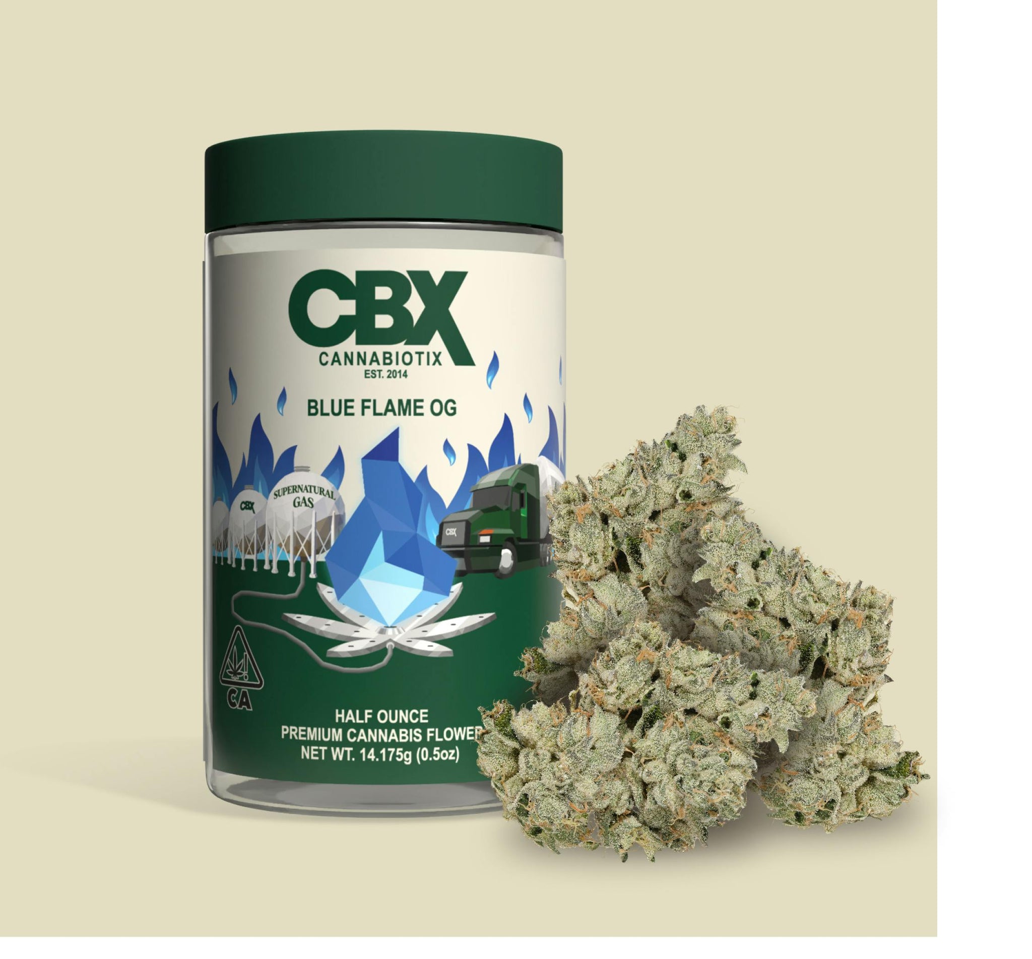 Blue Flame OG 14g Half Oz Flower Jar - CBX (Cannabiotix) – BUDZILLA|SD
